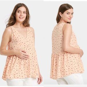 The Nines by Hatch Maternity Blouse Pink Floral Sleeveless Spring Summer Top